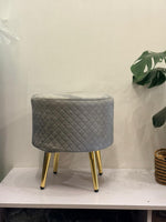 Grey Quilted Velvet Ottoman with Gold‑Leg Finish