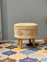 Boho Macramé Round Ottoman Stool