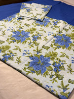 BLUE FLORAL PATTERN BORDER BEDSHEET