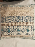 ETHNIC TRIBAL BLUE & BROWN FLORAL CUSHION COVER