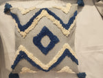 BLUE WHITE CHEVRON TUFTED LINEN CUSHION COVER