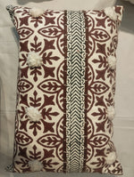 Brown & White Floral Medallion Pom‑Pom Cushion Cover