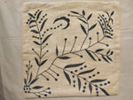 Rustic Jute Cushion Cover with Black Floral Leaf Print