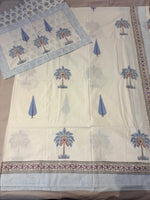 Blue Palm Garden Hand Block Print Bedsheet