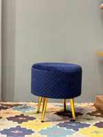 Royal Blue Quilted Velvet Ottoman Stool with Gold Steel Legs