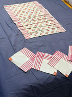 Floral & Red‑Stripe Cotton Napkin Set with Elegant Border Prints