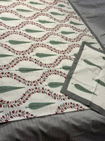 White Floral Feather‑Pattern Bedsheet with Grey Border