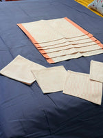 Peach‑Striped Elegant Napkin Set with Geometric Border Accent