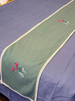 Olive‑Green Embroidered Rose Table Runner