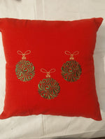 Red Velvet Christmas Bauble Embroidered Cushion Cover