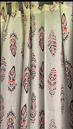 Mystic Feather Cotton Ready-Made Curtains (Set of 2) - Premium Noir Coral Tribal Collection | Boho Statement Piece by Bear Teddy Home Décor