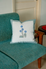 Blue Floral Quilted Cushion Cover-handcrafted-premium-fabric-bohemian-style