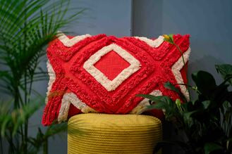 X'Mas Special Lumbar Red Cotton Rectangle Cushion Cover Dayed With Tufted