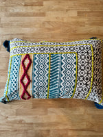 The Indigo Stripe & Lattice Lumbar Cushion Cover