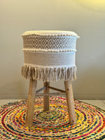 Elevated Artisan Weave Stool – Sand & Cream
