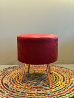 Quilted Velvet Luxe Ottoman – Deep Burgundy