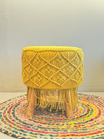 Mustard Hand-Knotted Macramé Diamond Stool