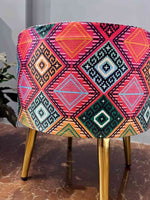 💎Diamond Fiesta Printed Boho Ottoman Stool – Electric Geometric Bohemian Accent-(39*47 cm)🔥