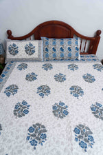 Indigo Heritage Garden Handblock Bed Cover – Traditional Indian Block Print Bedding with Floral Design