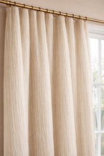 Sheer Champagne Linen Curtain with Gold‑Thread Vertical Stripes