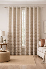 Elegant Beige Jacquard Leaf‑Pattern Ring‑Top Curtains