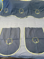 Navy Blue Embroidered Bird‑Wreath Sofa Cover with Lace Trim