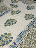 Blue‑Floral Elegance King‑Size Jute Bedsheet