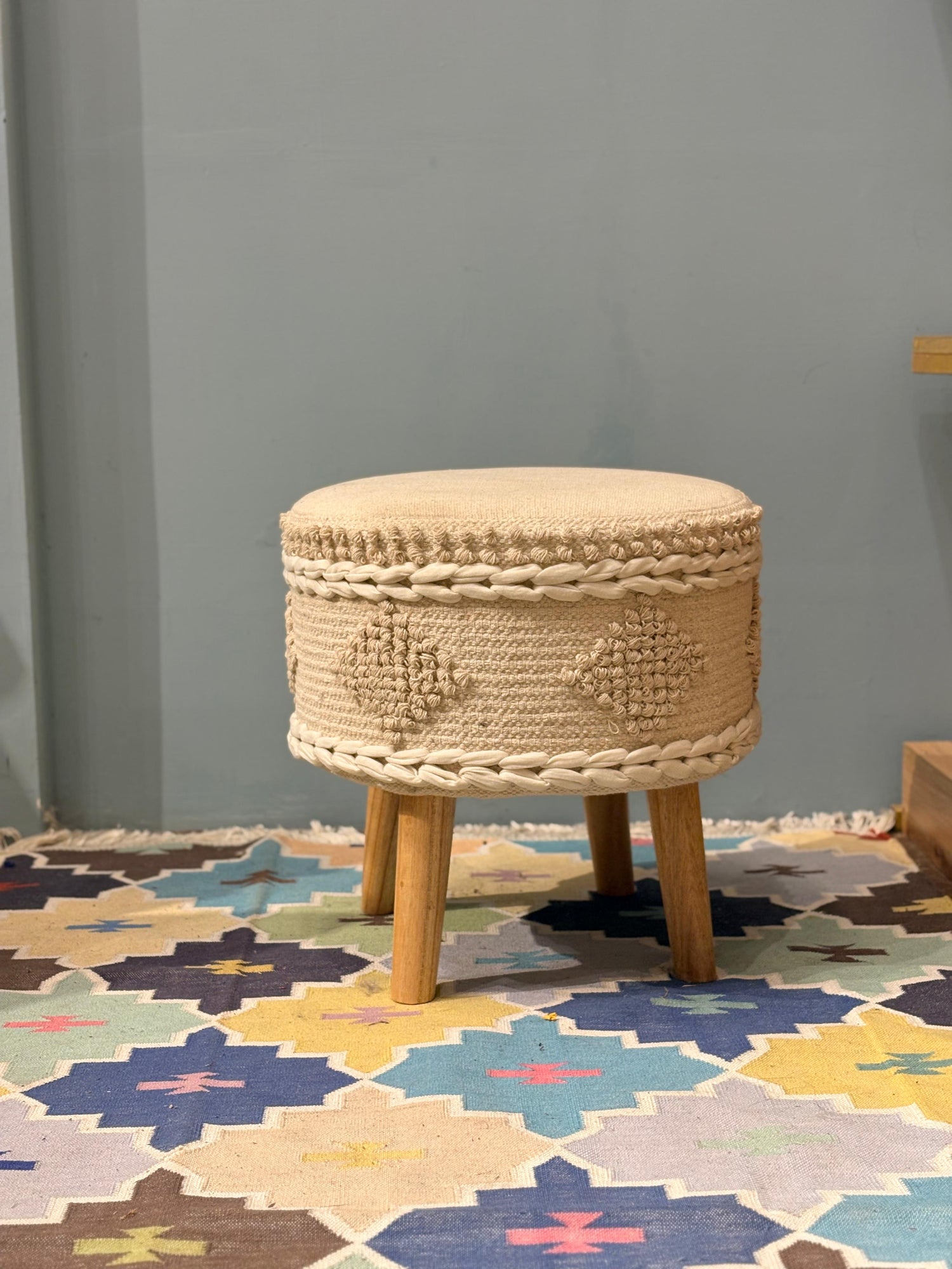 Boho Macramé Round Ottoman Stool
