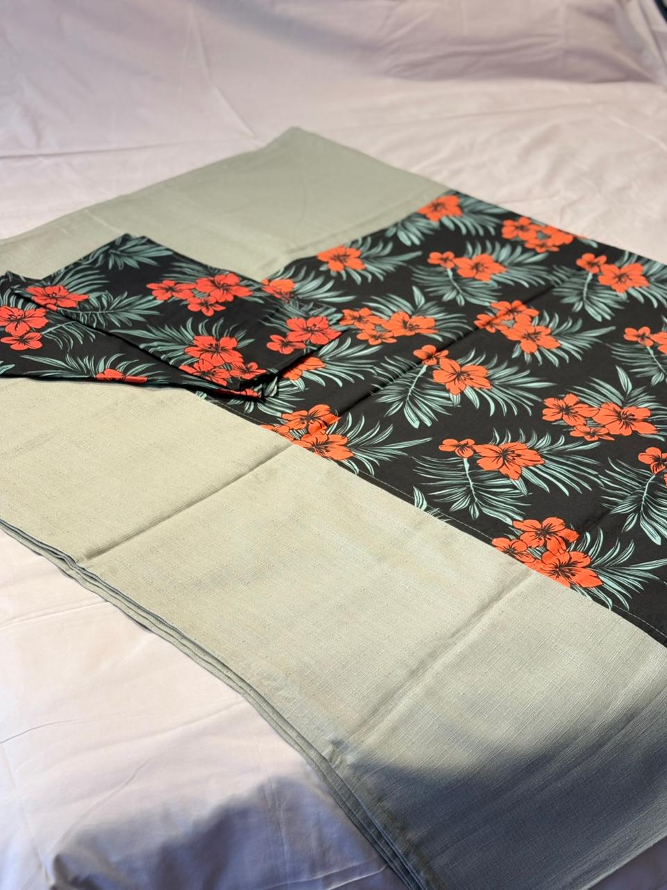 TROPICAL BLACK WTH RED HIBISCUS BORDER BEDSHEET
