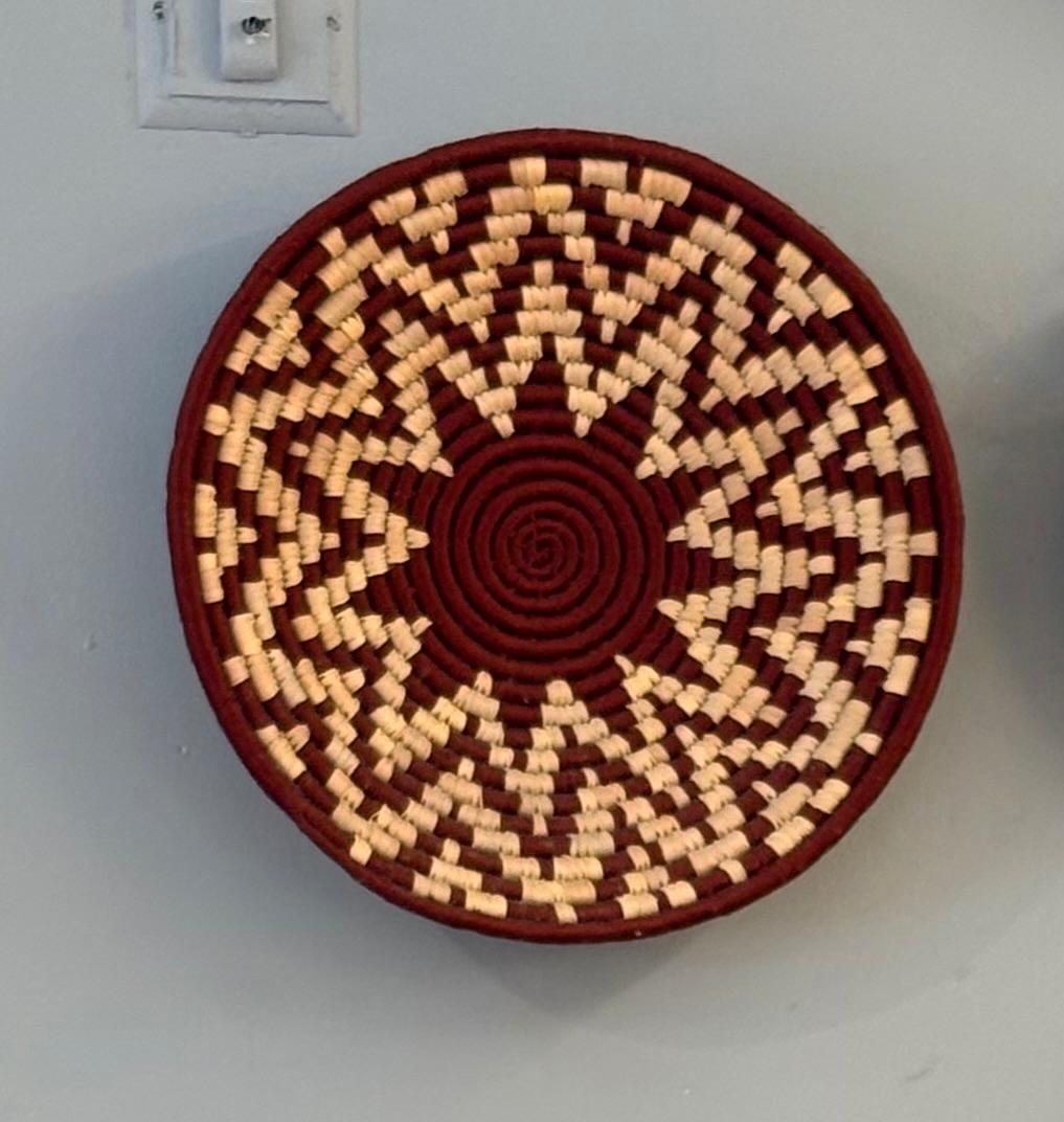 Radiant Maroon & Cream Spiral Sabai Grass Wall Hanging