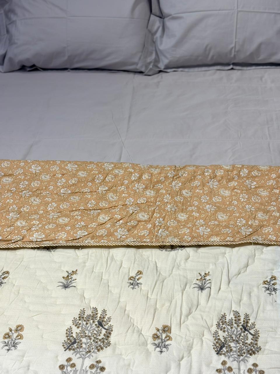 BEIGE FLORAL QUILITED COMFORTER
