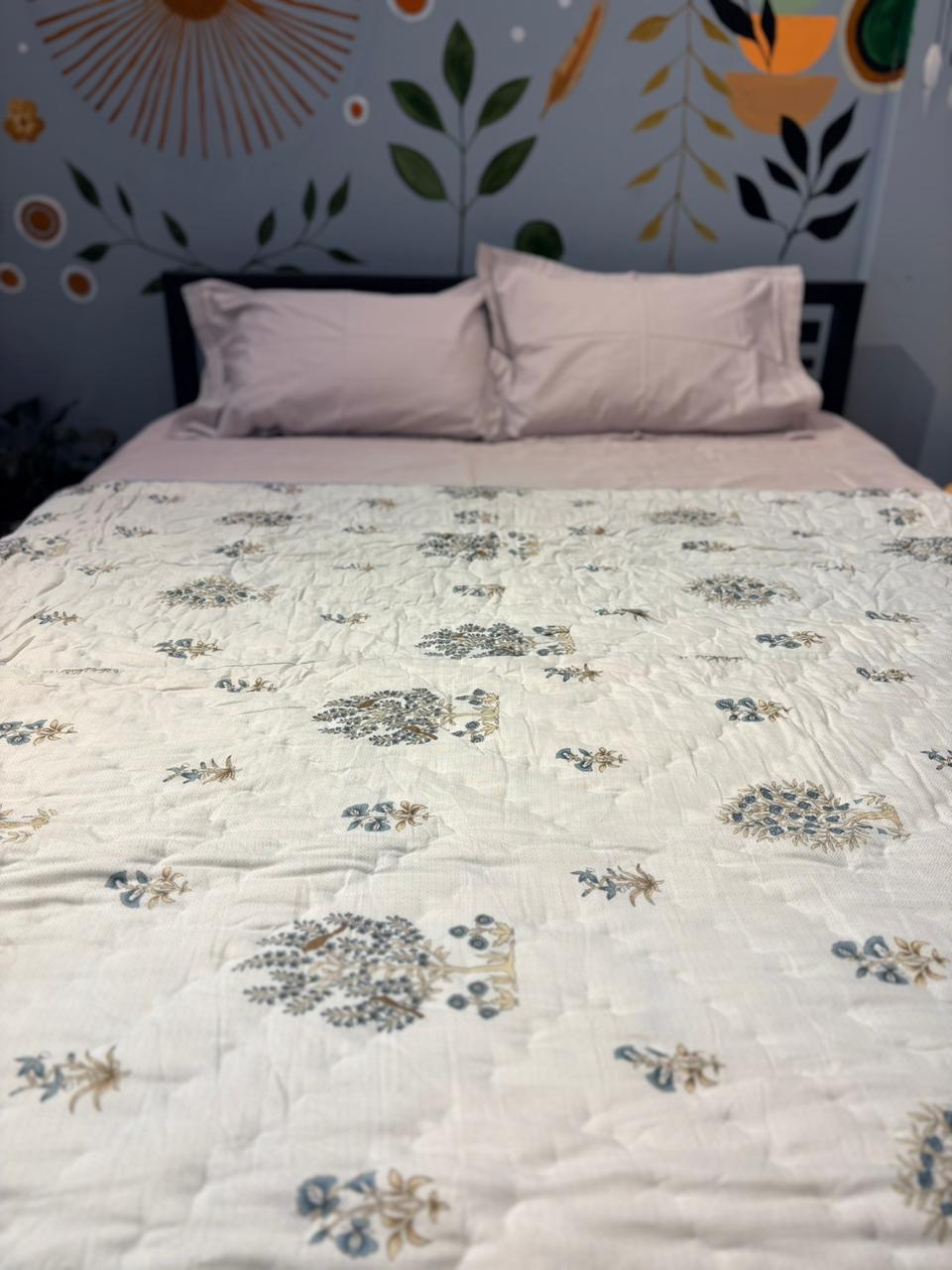 BLUE FLORAL QUILTED COMFORTER