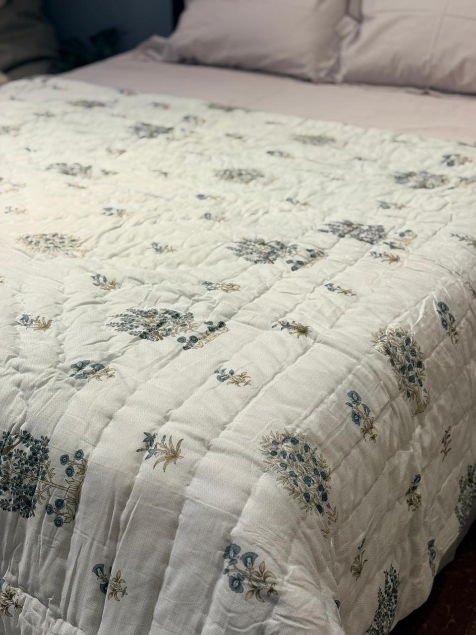 BLUE FLORAL QUILTED COMFORTER
