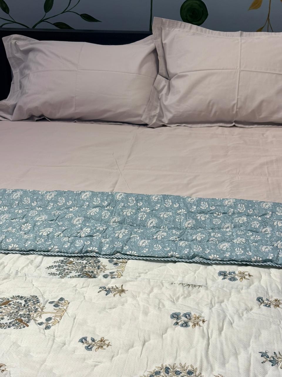 BLUE FLORAL QUILTED COMFORTER