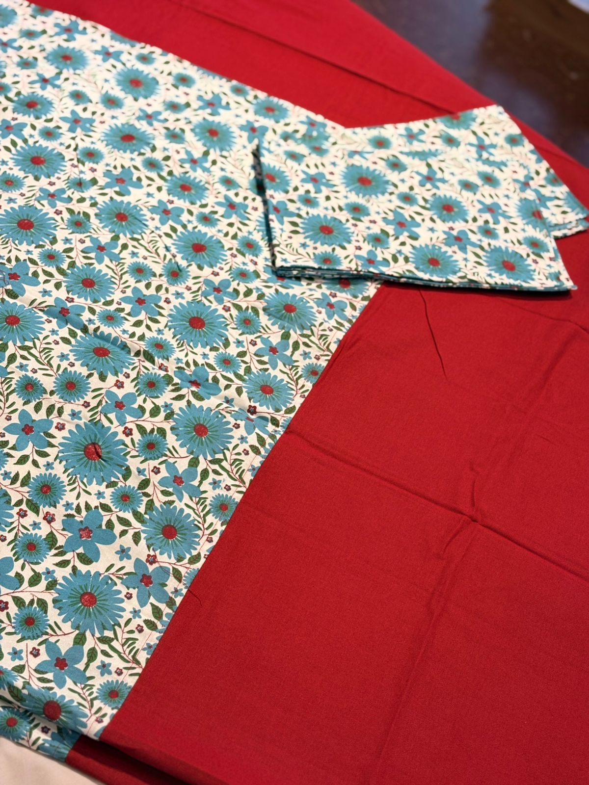 ROYAL BLUE PRINT FLORAL BORDER BEDSHEET
