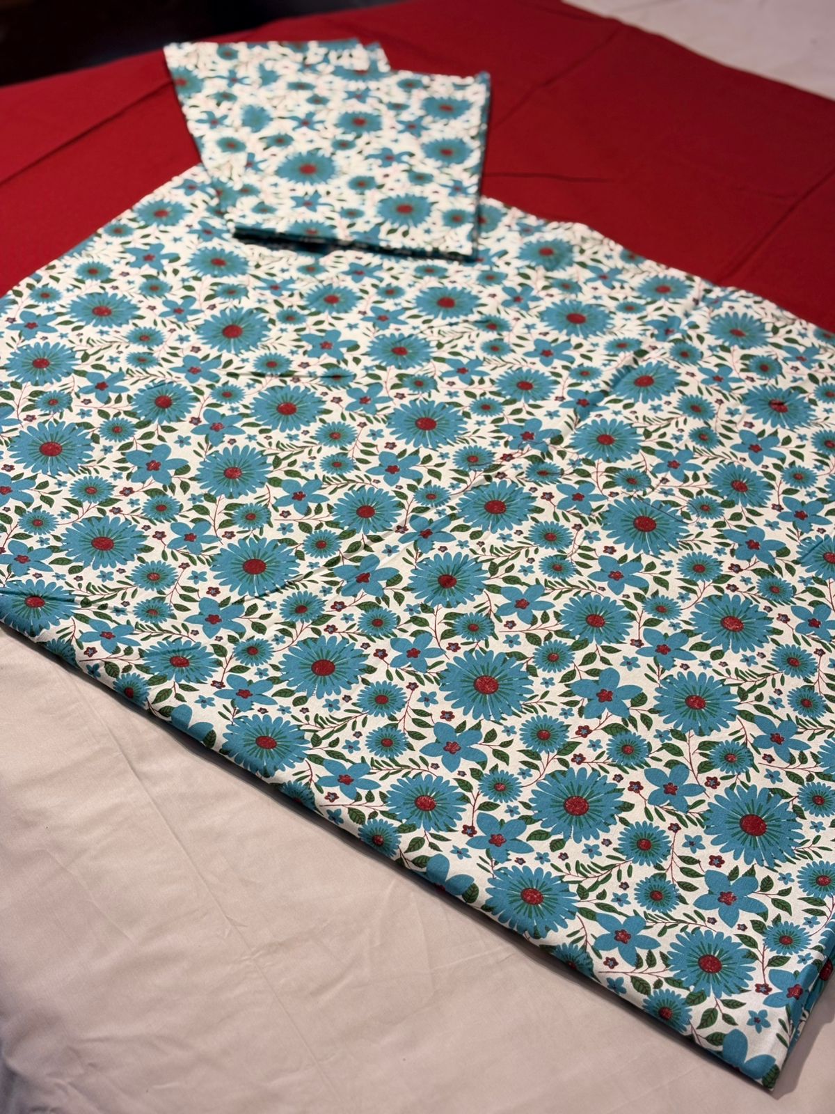 ROYAL BLUE PRINT FLORAL BORDER BEDSHEET