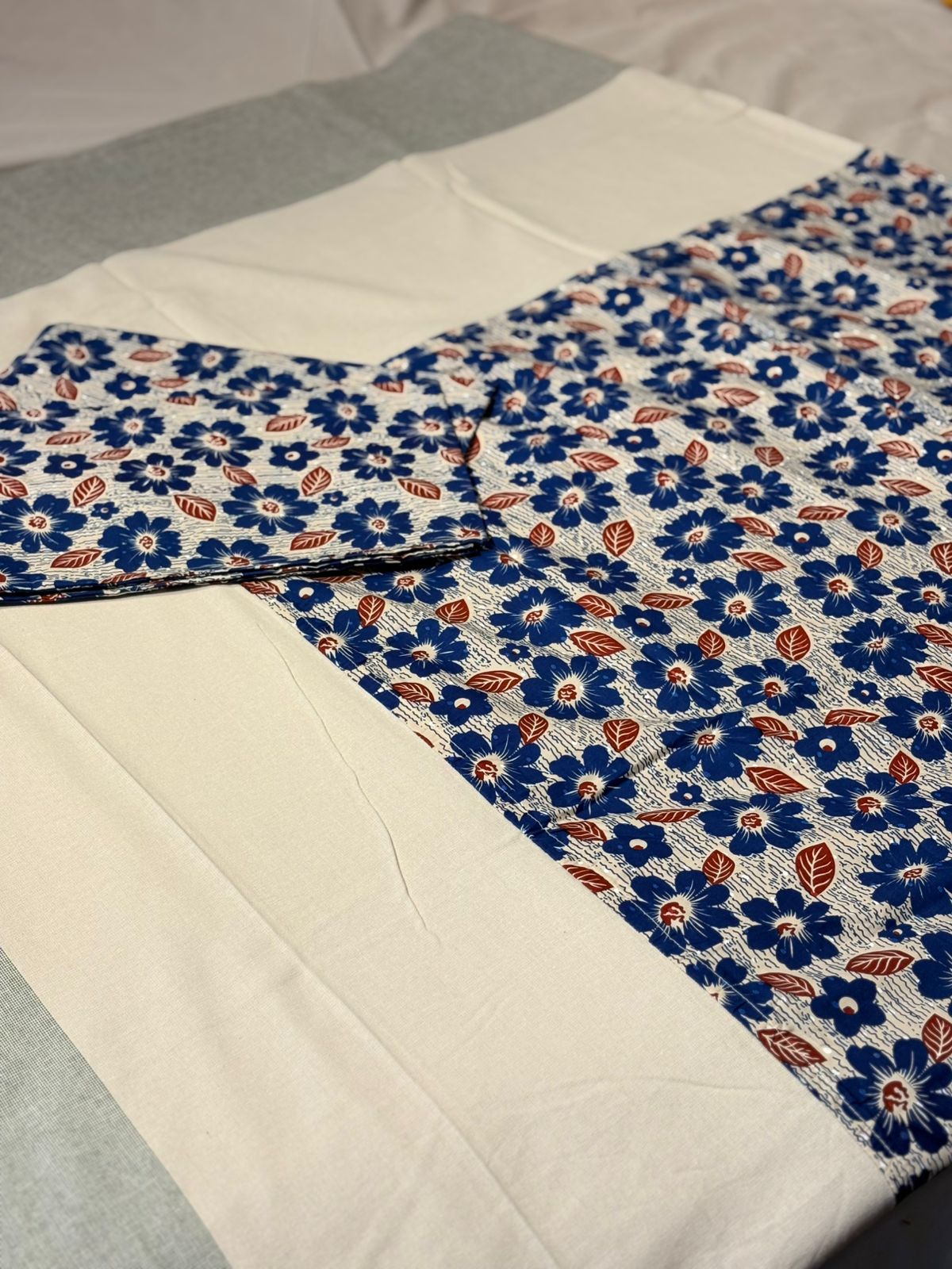 ELEGANT BLUE FLORAL BORDER BEDSHEET