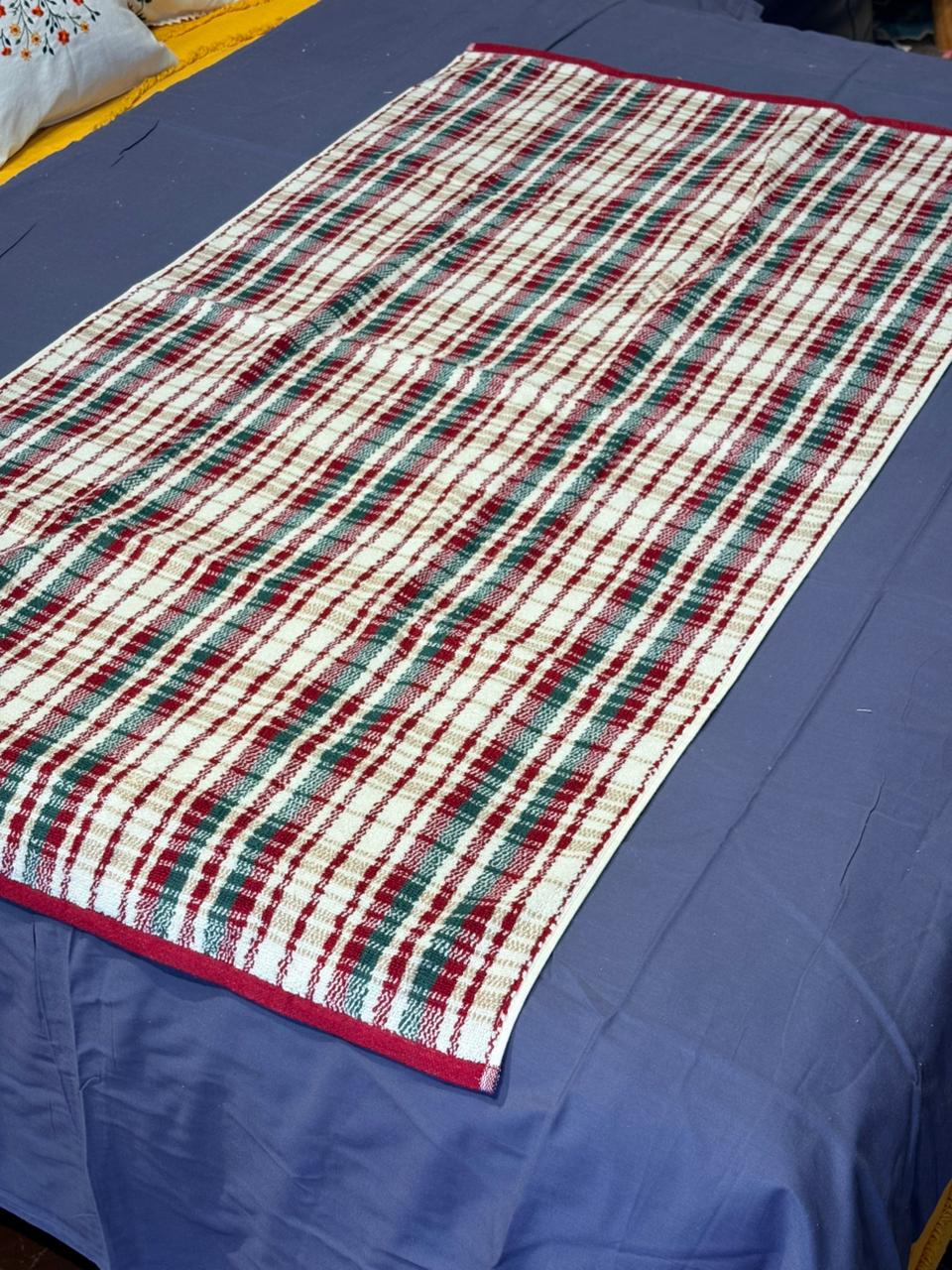 Red‑Green Plaid Striped Towel with Red Border