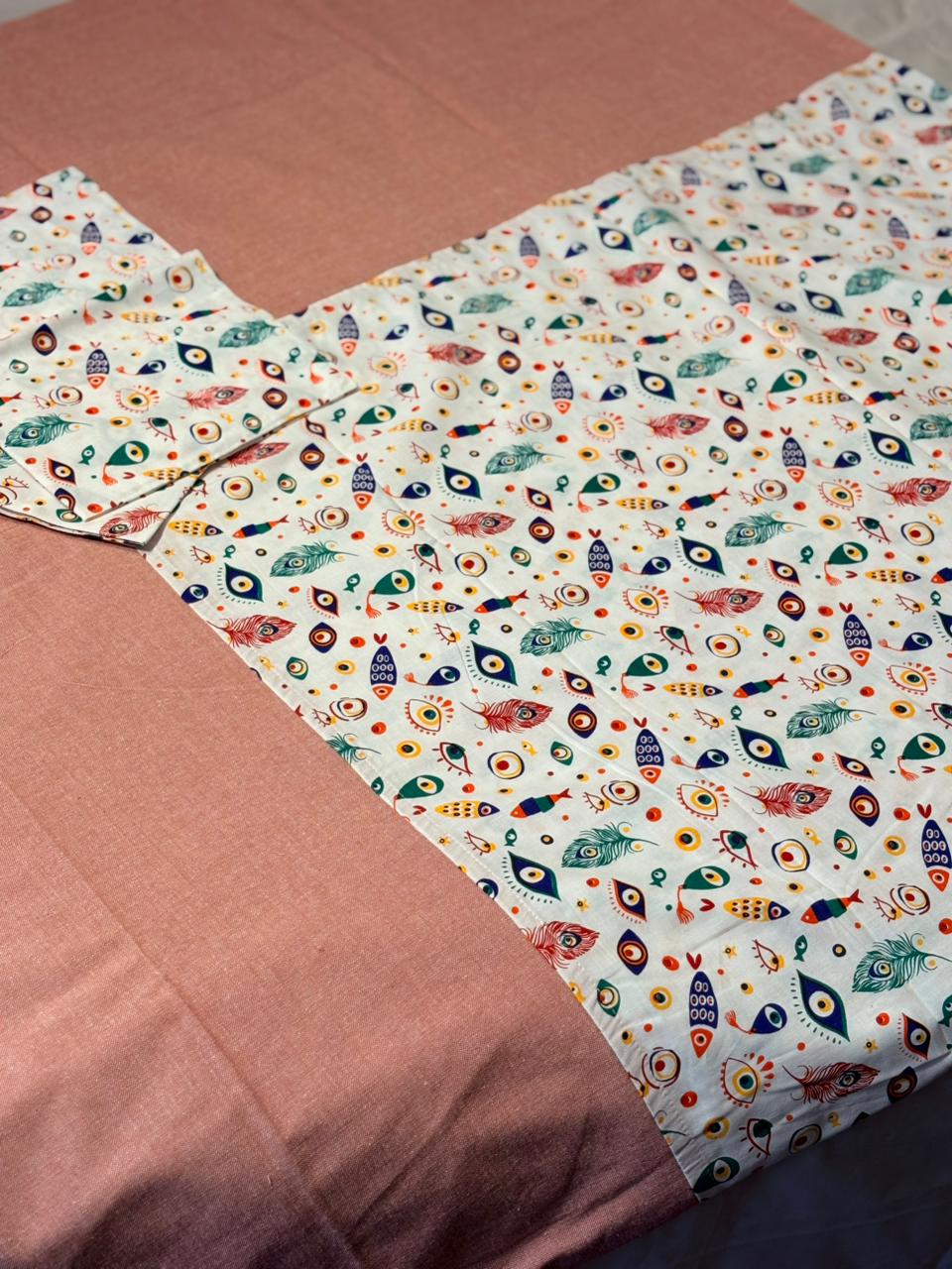 PINK BASE & WHITE PEACOCK FEATHER AND EYE _ BORDER BEDSHEET