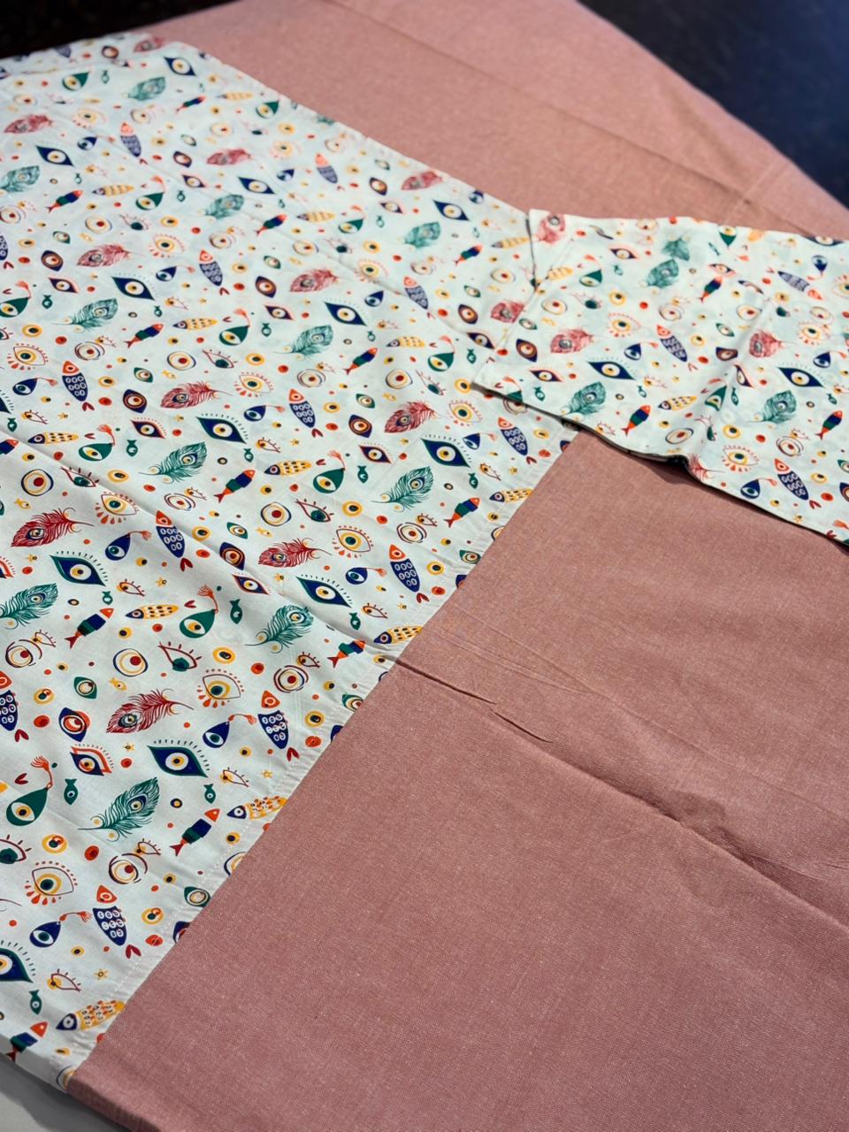 PINK BASE & WHITE PEACOCK FEATHER AND EYE _ BORDER BEDSHEET
