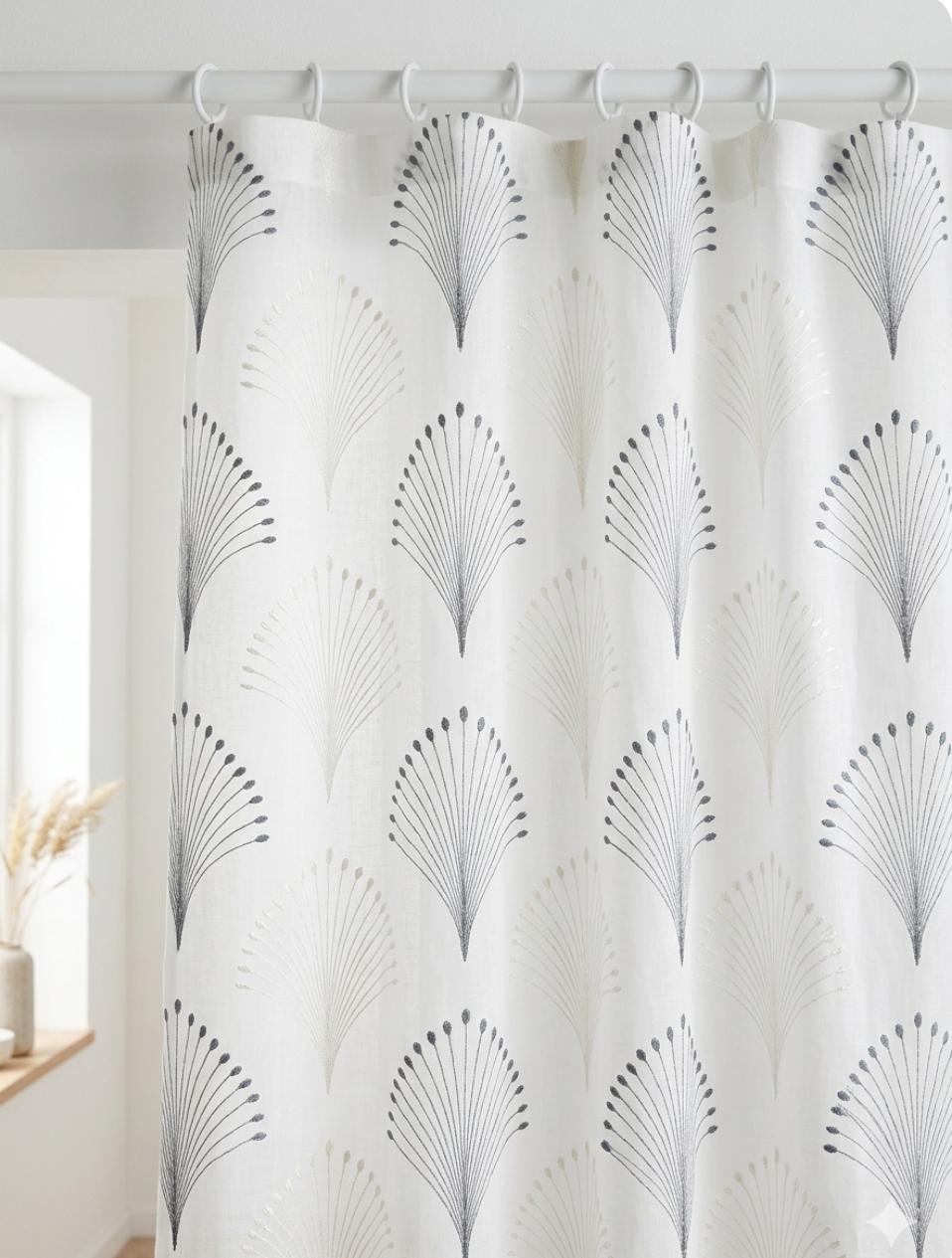 Elegant Grey & White Peacock Feather Jacquard Window Curtain