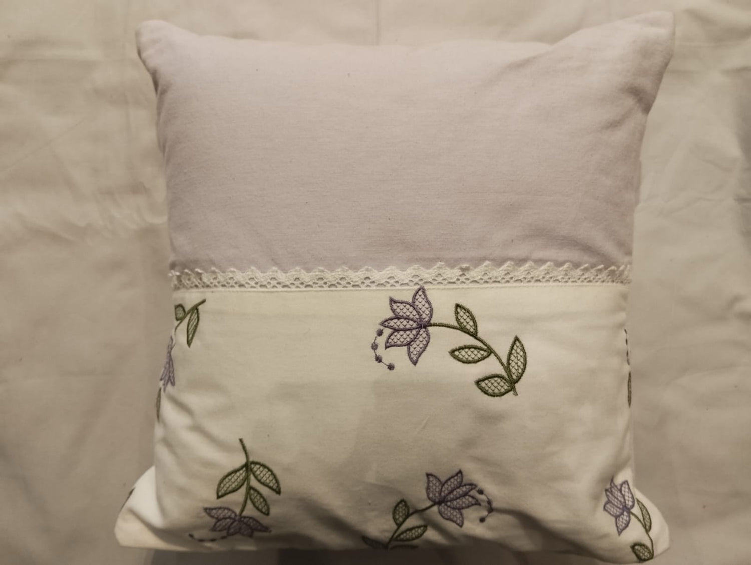 LAVENDER BLOOM EMBROIDERED CUSHION COVER