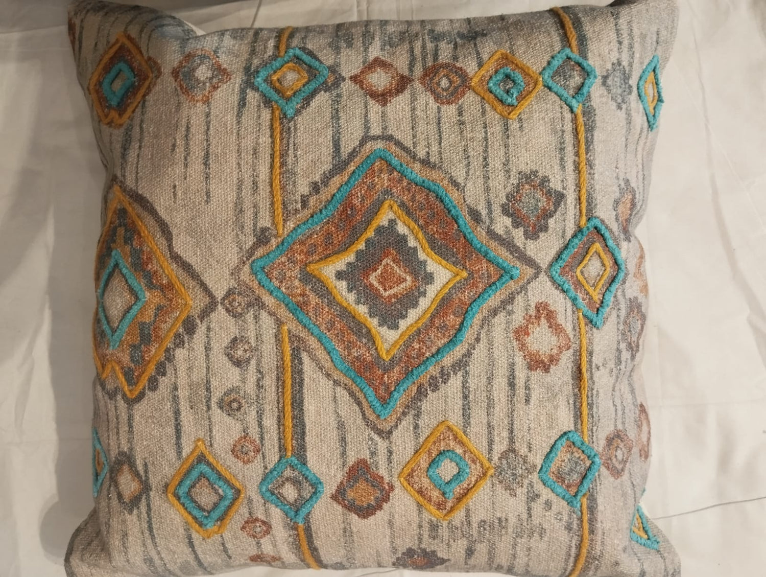 DIAMOUND EMBROIDERED BEIGE CUSHION COVER