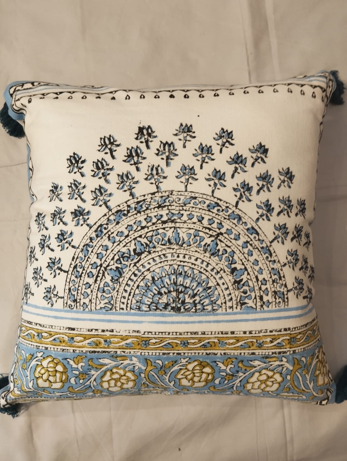 Blue & Gold Floral Arch Cushion Cover
