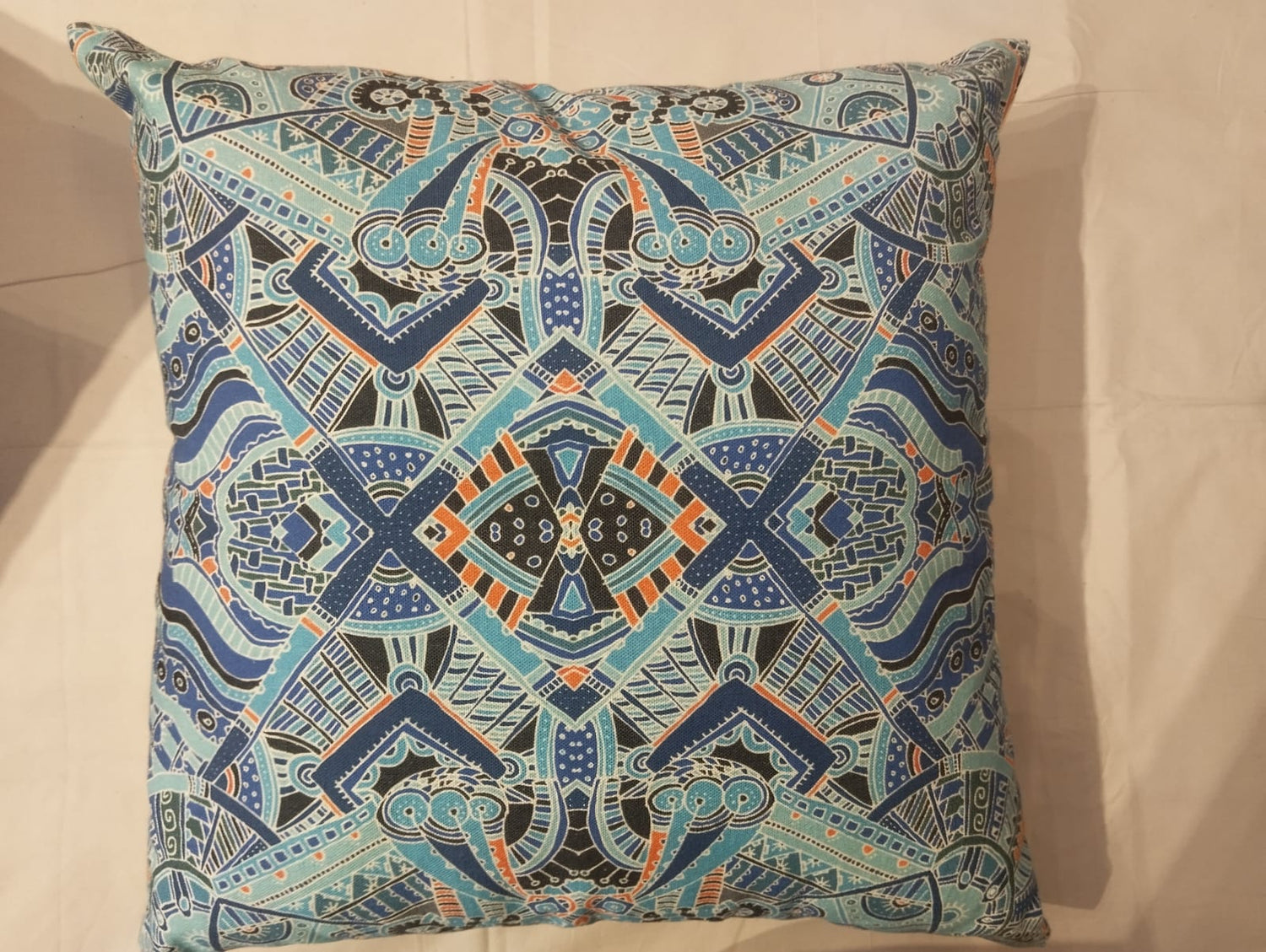 Aztec‑Inspired Blue Tribal Geometric Cushion Cover