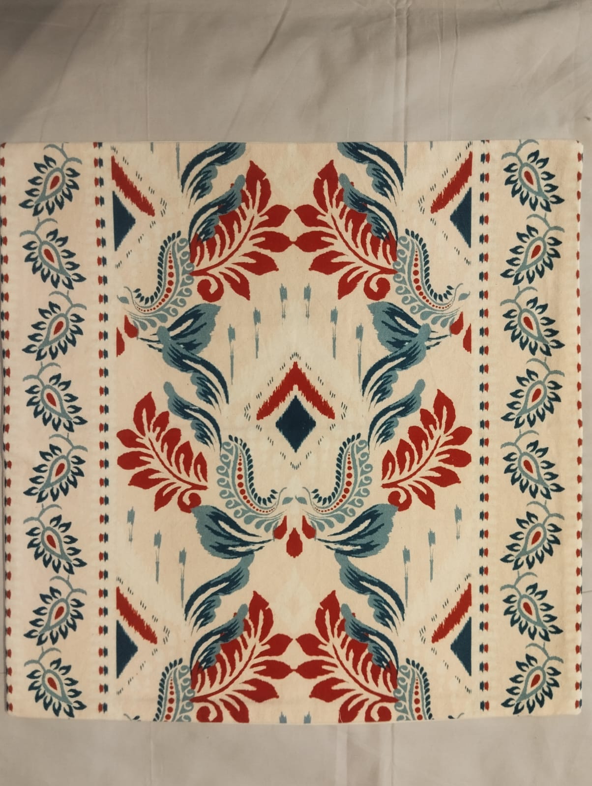 Red & Teal Floral Ikat Cushion Cover