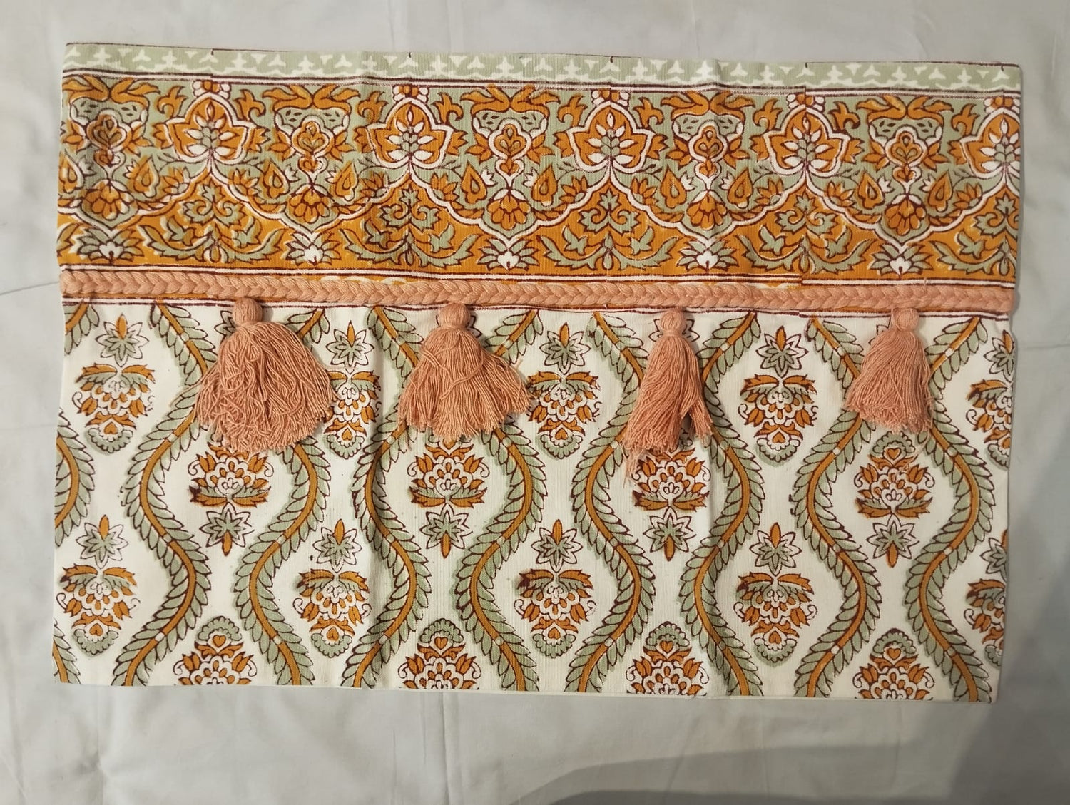 Peach‑Tassel Floral Elegance Cushion Cover