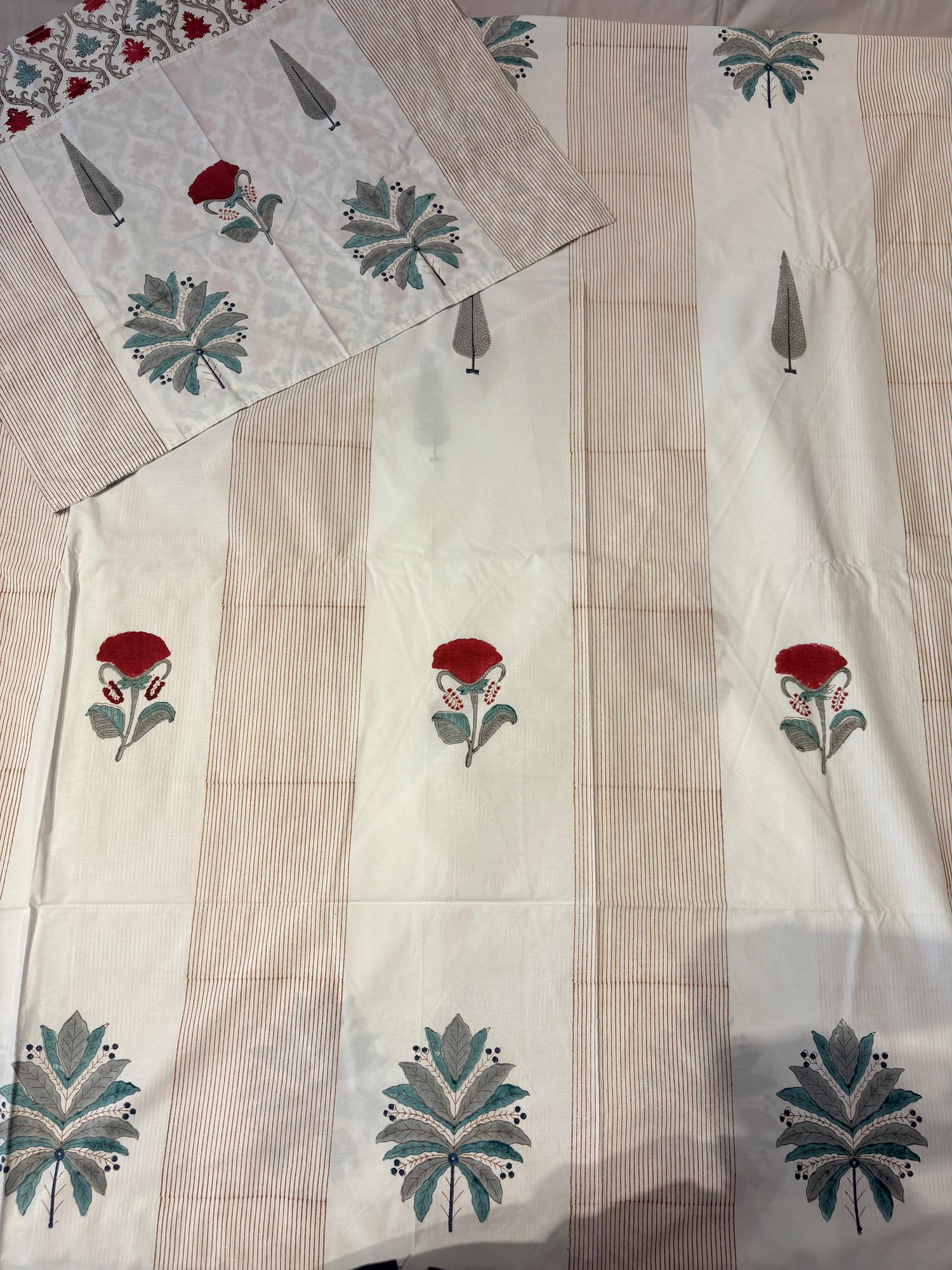 Royal Blossom Hand Block Print Cotton Bedsheet