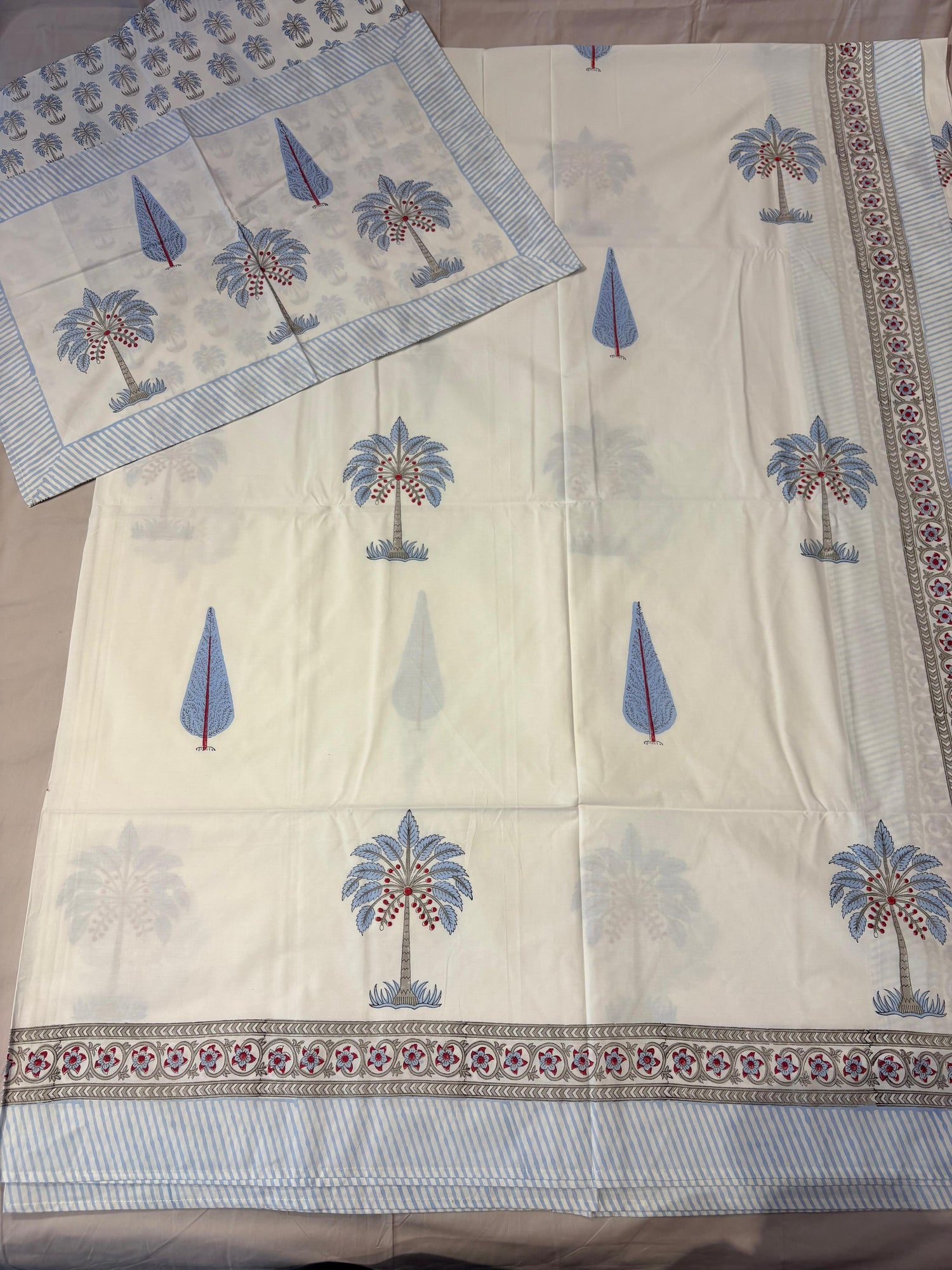 Blue Palm Garden Hand Block Print Bedsheet