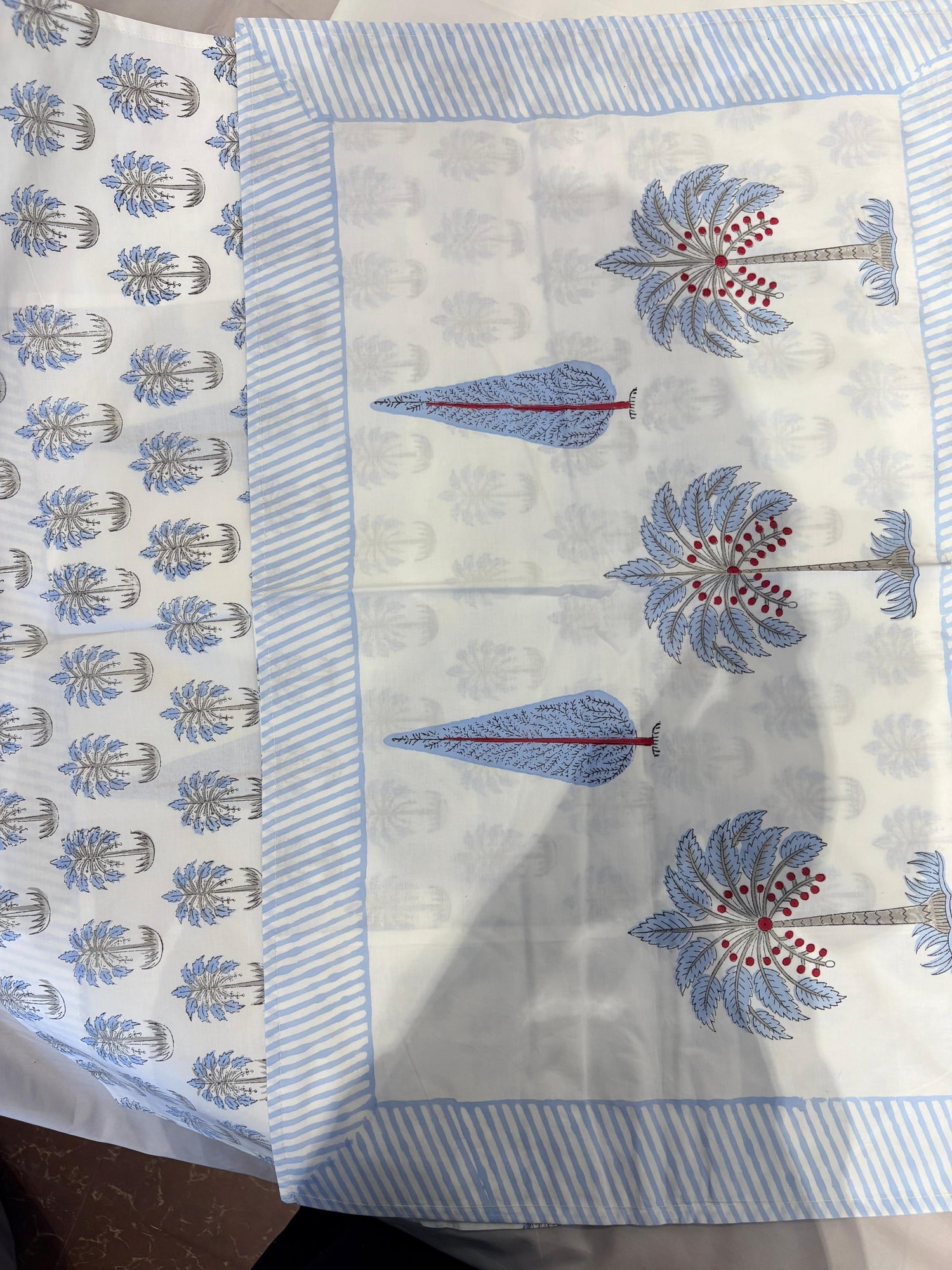 Blue Palm Garden Hand Block Print Bedsheet